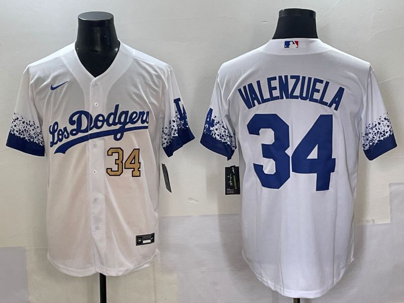 Men 2025 Los Angeles Dodgers #34 Valenzuela White blue City Edition Nike MLB Jersey style 4->los angeles dodgers->MLB Jersey